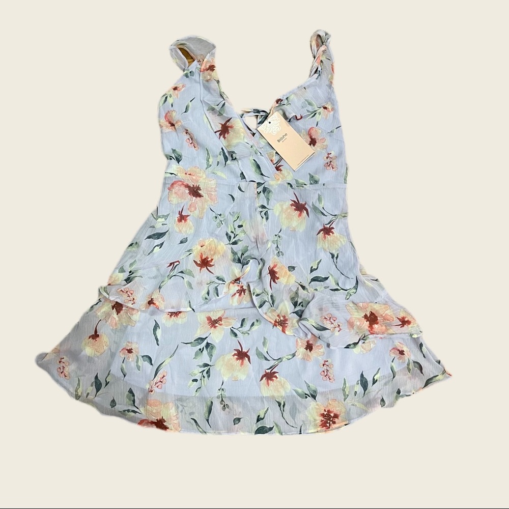 Tropical Printed Mini Dress - Lavender